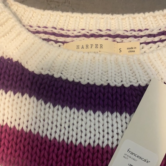 NWT Harper striped sweater small S Francesca’s Blue Purple white new - Picture 3 of 5